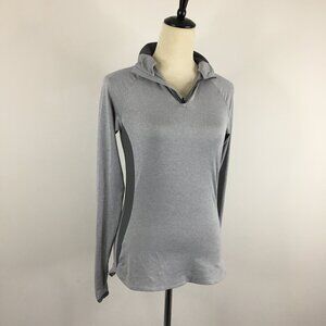 REI Light Gray Charcoal Ribbed Insert Thumbholes Zip Pocket Pullover Shirt
